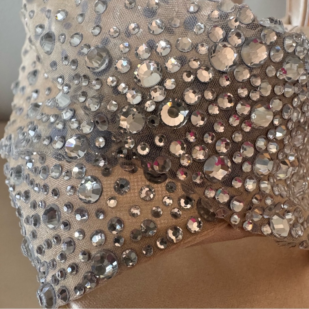 Badgley Mischka Cameryn Crystal Heels Champagne Embellished Organza Size 8 NWT - Picture 6 of 16